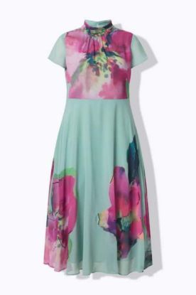 Picture of Haljina elegantna maxi s povišenim ovratnikom - multi pink