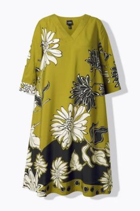 Picture of Haljina elegantna midi 3/4 rukavi V izrez cvjetni uzorak - žuta senf