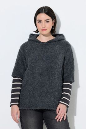 Picture of Pulover pleteni kratkih rukava s kapuljačom - srednja siva mješana